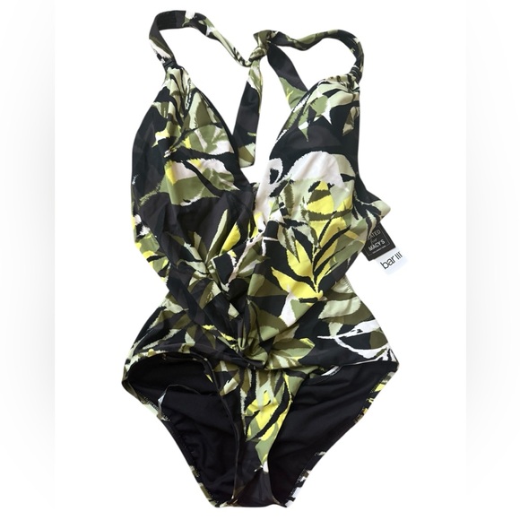 Bar III Other - Bar III Green and Black Tropical One Piece Swimsuit with V-Neck